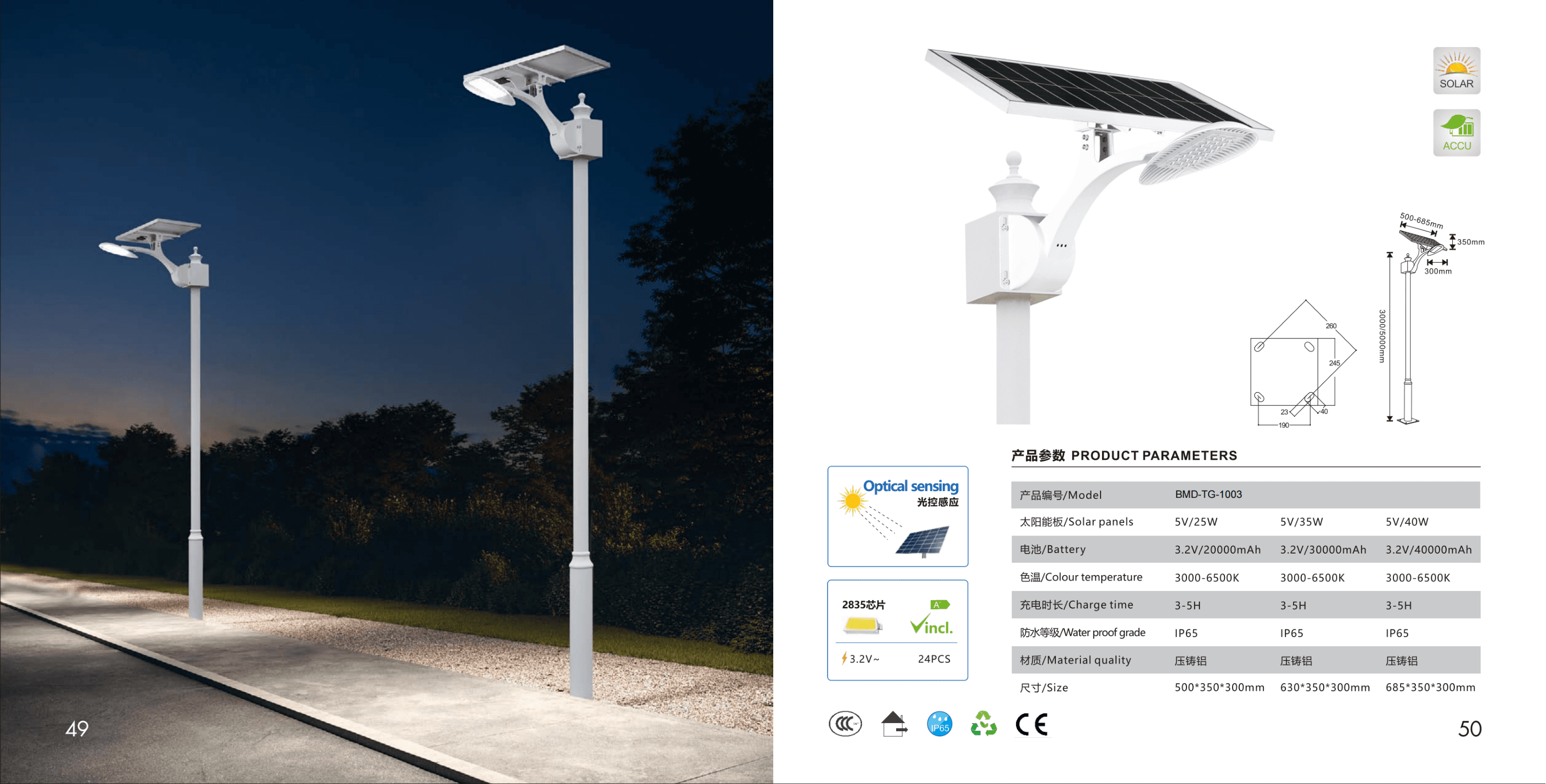 Уличный фонарь с раздельной панелью TG-1003