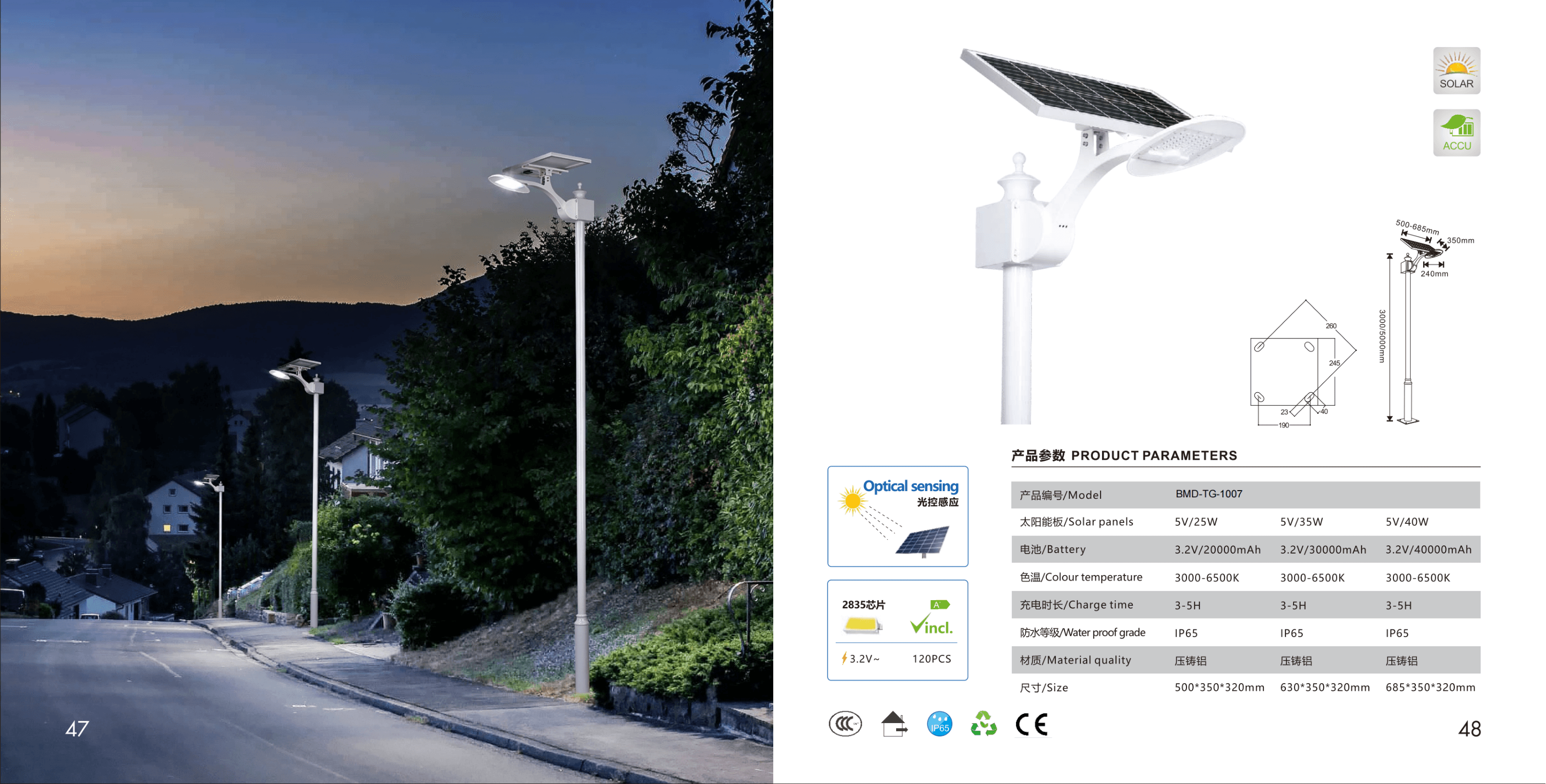 Уличный фонарь с раздельной панелью TG-1007